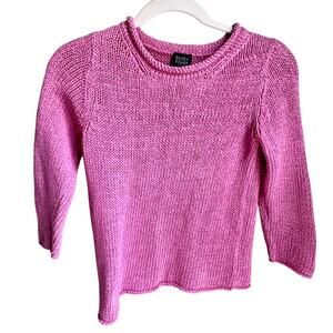 Eileen Fisher Pink Roll Neck Pullover Knit Sweater 3/4 Sleeve Cotton Linen Blend
